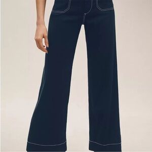 Anthropologie Colette Contrast Stitch Linen Ed  Crop Wide-Leg Pants Sz 27 NWT